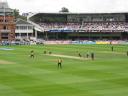 A photo of Shane Warne bowling at Lords Cricket ground